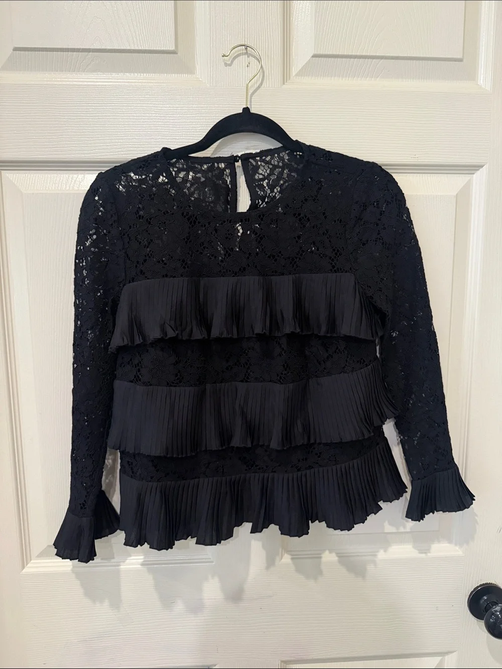 J Crew lace layered black top, size 0P
